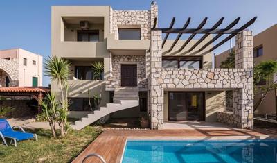 Designová vila s bazénem a širým výhledem na moře, Kréta, Řecko